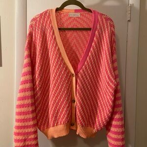 Chic Striped Pink and Orange Cardigan